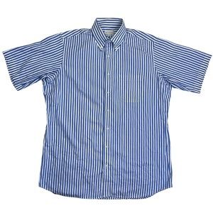 VTG Maus & Hoffman Vertical Stripe Button Down Short Sleeve Shirt Men’s L Blue